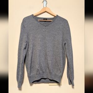 J.Crew Merino Wool Gray V-Neck Sweater L Classic Lightweight Knit